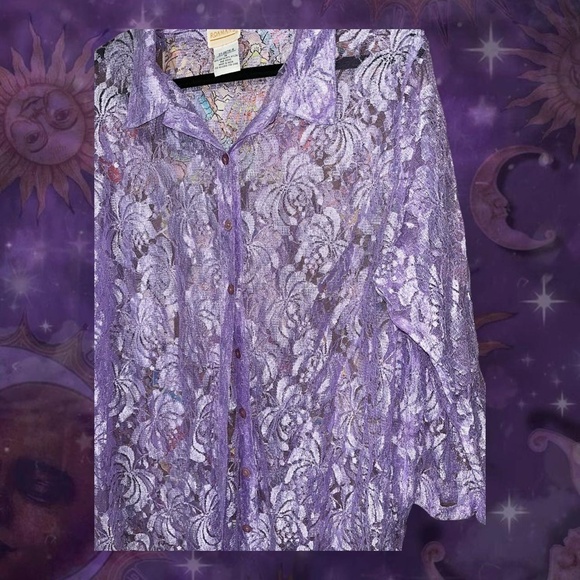 80s lavender lace button up blouse - Picture 2 of 5